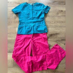 Landau Scrubs SMALL Set Top Bottom Pink Blue Shirts Pants